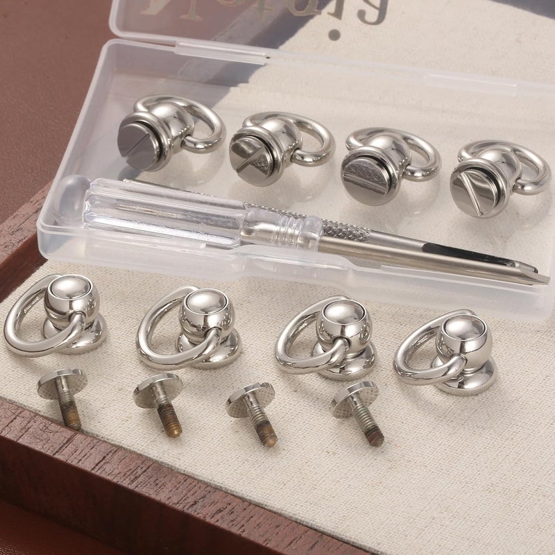 Notgia 4Pcs D Rings for Brass Rivets, Leather Rotatable Strap Hardware, Ball Button Studs, Chicago Screws - Handbag Purse Repair, Dog Collar, Leather Crafts (Silver) - Image 4
